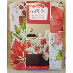 HolidayTime Fabric Tablecloth Traditional Poinsettia Rectangle 52inx70in NEW